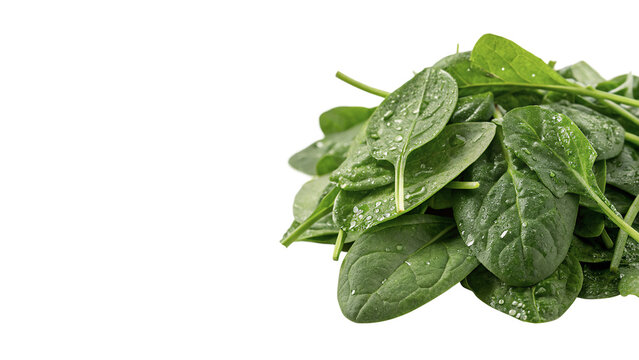Bunch of fresh green spinach leaves raw vegetable isolated on transparent background for organic healthy diet culinary salads.