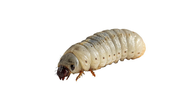White grub larva garden pest insect isolated on transparent background for agricultural biology education.
