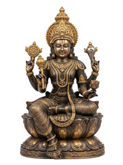 Fototapeta premium Bronze lord vishnu deity statue lotus base isolated metal sculpture spiritual icon.