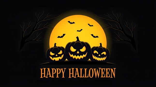 A spooky and delightful halloween scene featuring jack o' lanterns bats and a full moon wishing everyone a terrific holiday