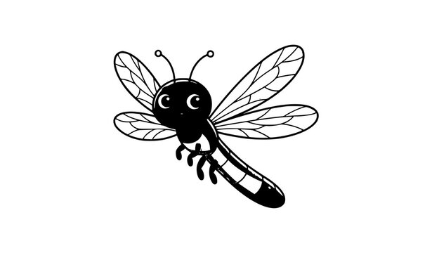 Cute Smiling Dragonfly Cartoon Character Hand Drawn Vector Illustration