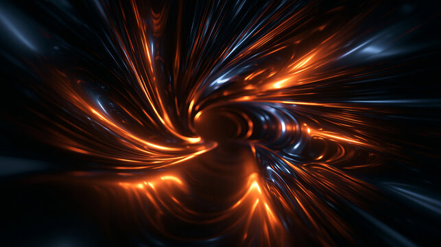 Abstract Futuristic Vortex of Glowing Orange and Metallic Swirls