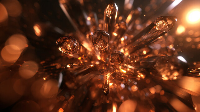 Glowing Amber Crystal Cluster with Golden Bokeh