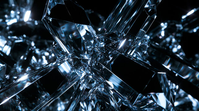 Abstract Transparent Crystal Cluster with Glowing Facets