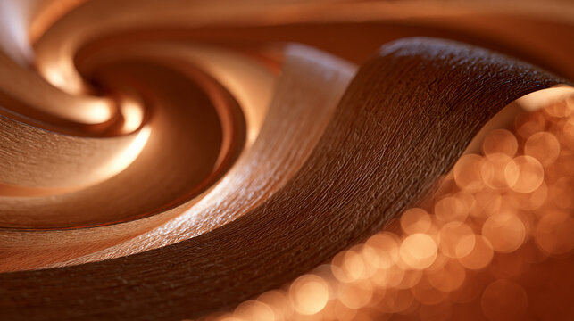 Abstract Swirling Bronze Metallic Wave Background with Bokeh