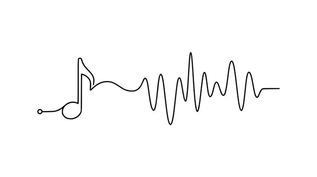 Continuous line drawing of a musical note and sound wave