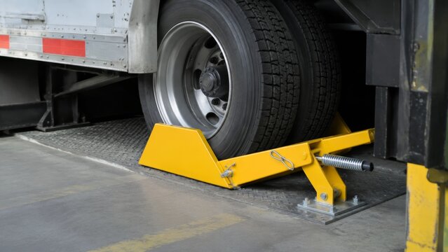 Heavy-duty tire restraint device for safeguarding trailer vehicles during loading and unloading processes