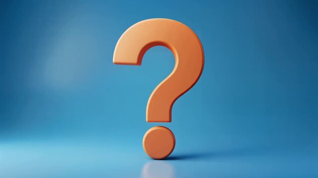 Animated 3D Question Mark Symbol, Rotating Slowly with Soft Shadows, Against a Clean Blue Gradient Background, Representing Curiosity, Inquiry, and Uncertainty