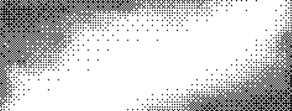 Abstract diagonal dither pixel background with bitmap gradient. Retro game halftone texture with a digital 8-bit effect.