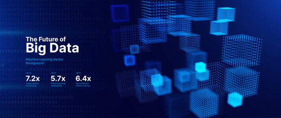 Fototapeta na wymiar AI Big Data Storage Technology. Abstract Data Cube Background. Modern Technology Banner. Information Server. Data Science Computer Science Algorithms Vector Illustration.