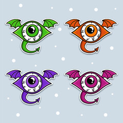 Fototapeta premium Flying Eyeball Monster Vector Set - Halloween Devil Eye Sticker Collection