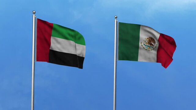 United Arab Emirates  and Mexico Waving Flags, 3D Illustration