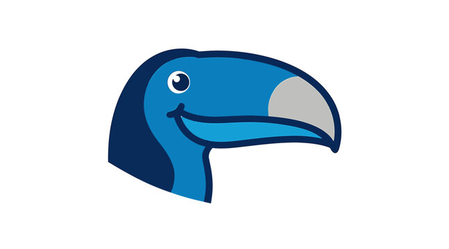 Cartoon Blue Toucan Bird Head Illustration.