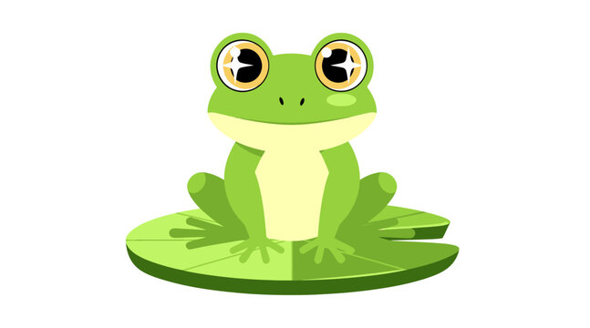 Cute cartoon frog sitting on a lily pad with big eyes.