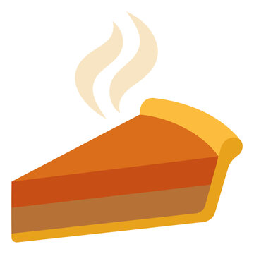 A slice of warm pumpkin pie with steam rising, flat vector illustration