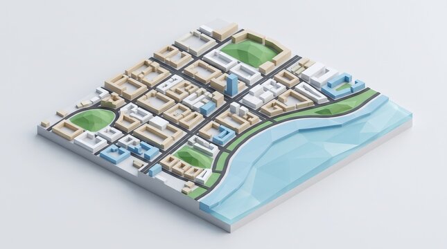 Isometric 3D low poly city map of The Hague Netherlands
