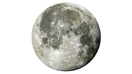 Detailed textured grey full moon sphere planet isolated on transparent background for astronomy science education graphics. © Rory Robinson