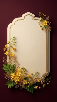Elegant Ogee Frame with Golden Floral Embellishments on Burgundy