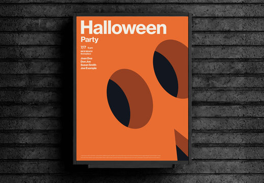 Halloween party poster template with Minimal design cartoon illustration pumpking with close up