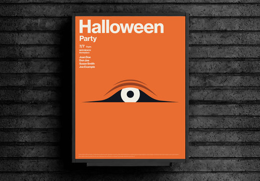 Halloween party poster template with Minimal design cartoon illustration of ghost or monster hiding under blanket