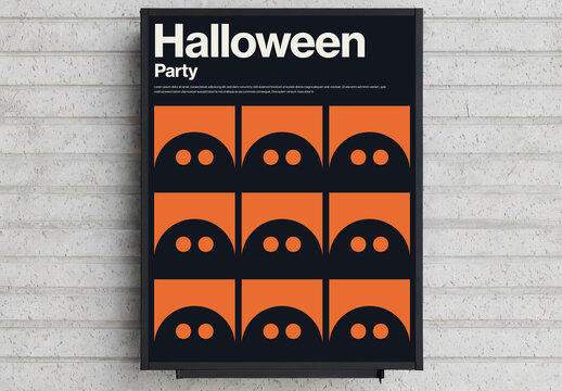 Halloween party poster template with Minimal design Illustration of ghosts in pattern