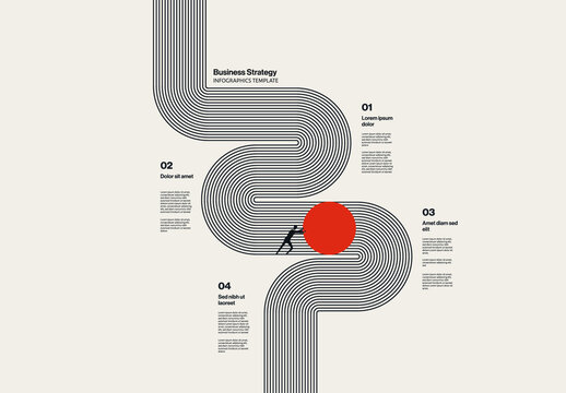 Business Strategy and Process Infographic Template with Stripe Pattern Brush Illustration