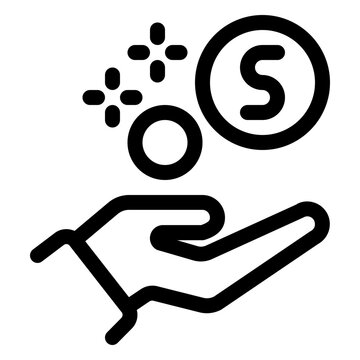 Hand receiving coin money line icon for charity donation and financial help