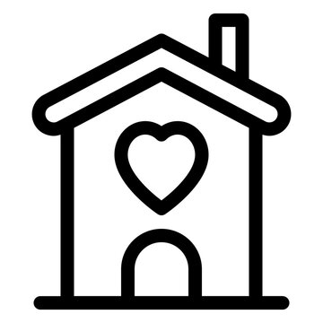 Orphanage house with heart line icon for family shelter and charity home