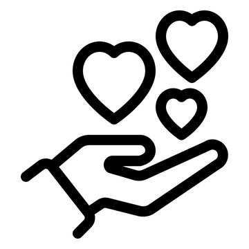 Hand holding floating hearts line icon for compassion empathy and charity love