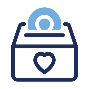 Donation box coin money duo tone icon for charity funding and volunteer campaign