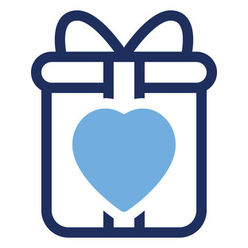 Gift box with heart duo tone icon for charity donation and love present