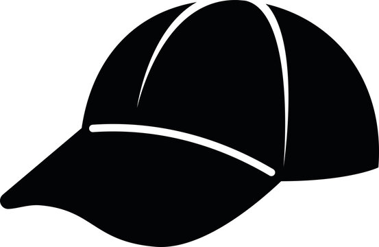 Black baseball cap outline icon and sports hat symbol isolated on transparent PNG background, vector illustration for fashion, casual wear, and athletics design