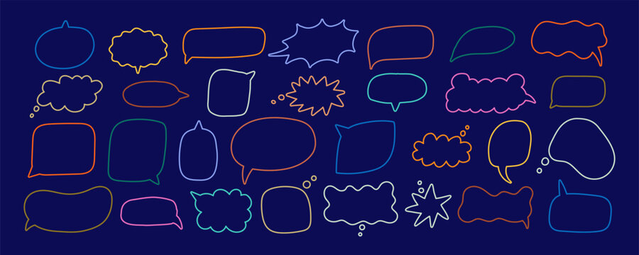Speech Bubble Cloud Thought Icon Set. Speech Balloon Text Element Kit. Speech Talk Chat Shape Collection. Doodle Handdrawn Vector Illustration