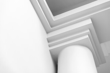 Naklejka premium A minimal close-up of a white architectural column and layered molding, emphasizing clean geometric lines, soft shadows and sleek modern design for abstract, interior and architectural compositions