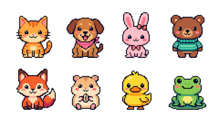 Obraz premium Cute Pixel Art Animals Collection.