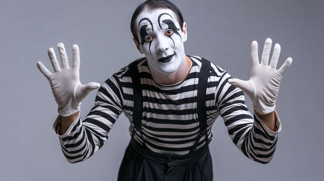 Male Mime Portrait with Raised Gloved Hands