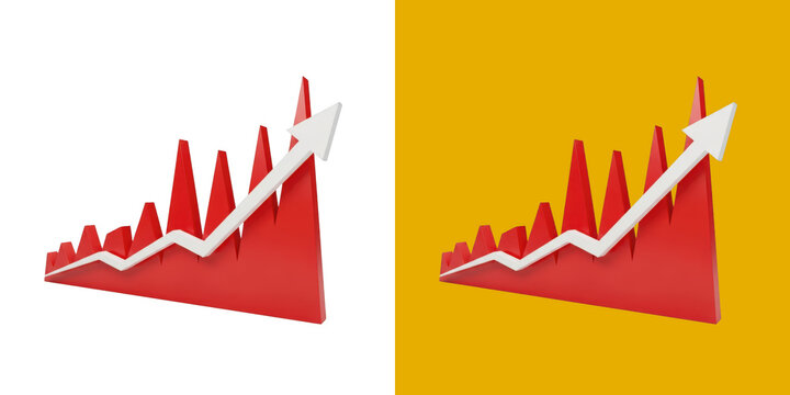Red 3D business growth bar graph with rising arrow icon transparent png
