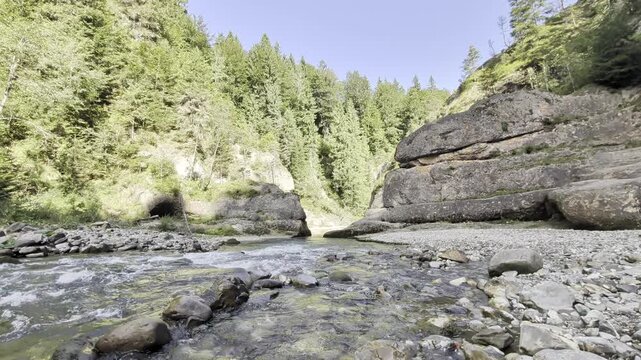 Ammer River flows through  the rocky Scheibum gorge (Ammerdurchbruch) surrounded by forest ideal for nature travel