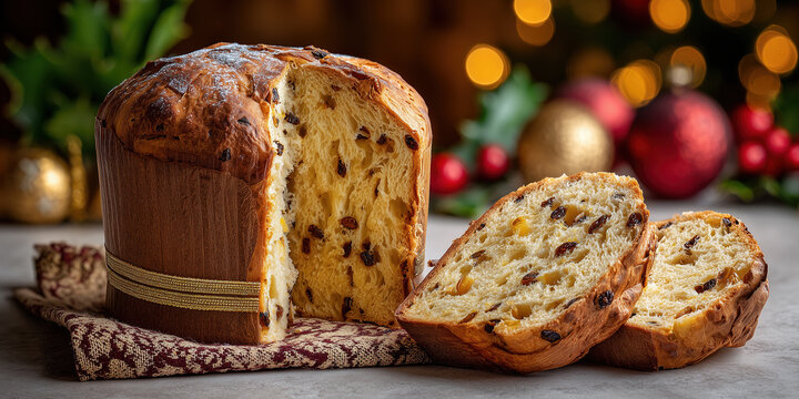 Traditional Italian Panettone is served during Christmas celebrations with fruit and spices