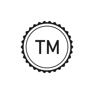 Trademark icon, black circle letter TM symbol vector for brand protection and copyright use.
