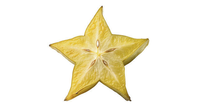 Yellow star fruit carambola slice whole exotic fruit isolated on transparent background for tropical restaurant dessert menu layouts.