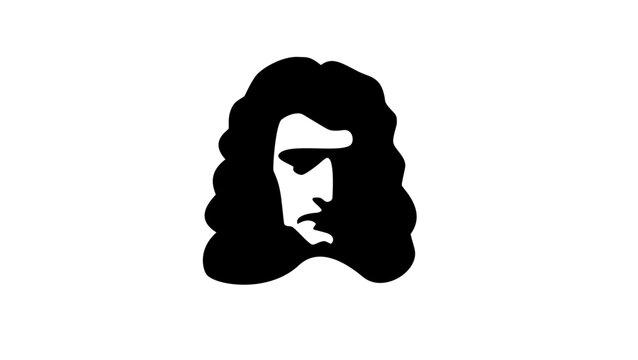 Niuton portrait, front view, black isolated vector silhouette