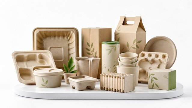 Eco friendly biodegradable food packaging containers made from recycled paper pulp materials