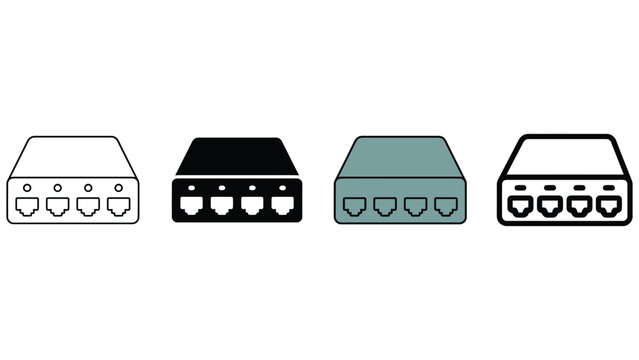 Set of network switch icons representing ethernet connectivity for office communication devices