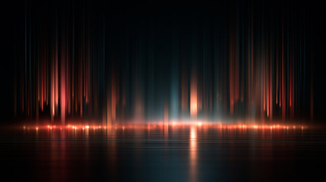 abstract digital light streaks with reflection on dark background technology concept