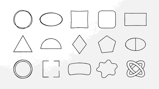 A collection of hand drawn geometric shapes and forms showcasing diverse outlines and artistic styles