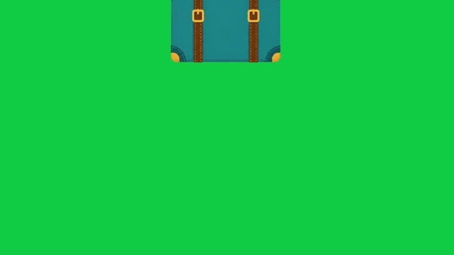 Animated Travel Suitcase with Passport, Camera and Compass on Green Background, Tourism and Vacation Adventure Concept for Travel Videos