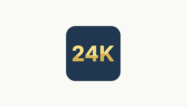 Golden twenty four karat 24K text inside a dark blue rounded square button signifying pure gold value and luxury.