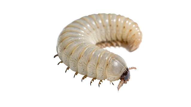 White grub larva beetle pest insect isolated on transparent background for agricultural biology garden soil education.
