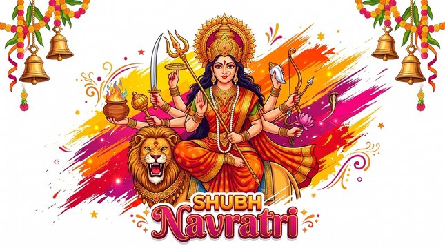Vector illustration of Durga Puja and Happy navratri festival. Indian hindu goddess durga worship background